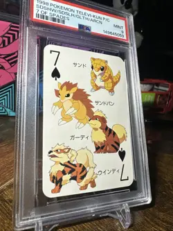 1998 POKEMON TELEVI-KUN PLAYING CARDS GROWLITHE/ARCANINE 7 OF SPADES PSA 9 - Image 3
