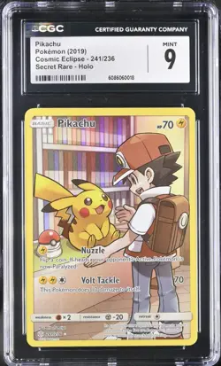 2019 Pokemon Sun & Moon Cosmic Eclipse Pikachu 241/236 Secret Rare CGC 9 - Image 1