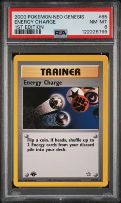2000 POKEMON NEO GENESIS 1ST ED #85 ENERGY CHARGE PSA 8 - Image 1
