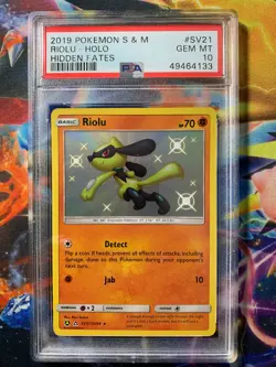 POKEMON 2019 HIDDEN FATES RIOLU HOLO SHINNING #SV21 PSA GEM MINT 10 - Image 1