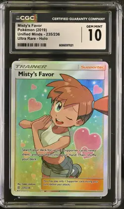 2019 Pokemon Unified Minds Misty's Favor #235/236 Ultra Rare CGC 10 GEM MINT - Image 1