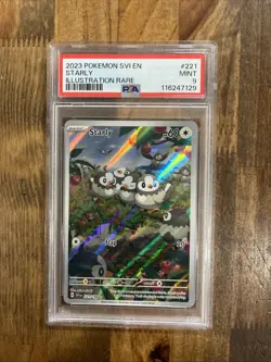 Graded PSA 9 2023 Pokemon SVI EN Starly Illustration Rare #221 - Image 1