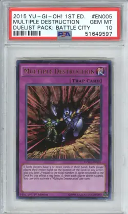 2015 YU-GI-Oh Duelist Pack: Battle City EN005 Multiple Destruction 1st Ed PSA 10 - Image 1