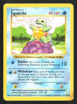 Squirtle 63/102 Base Set (Shadowless) Common Pokemon Card - Image 1