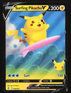 Surfing Pikachu V 008/025 Celebrations Ultra Rare Pokemon Card - Image 1