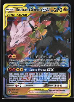 Reshiram & Zekrom GX 157/236 SM - Cosmic Eclipse Ultra Rare Pokemon Card - Image 1