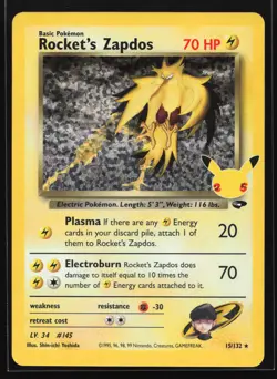Rocket's Zapdos 15/132 Celebrations: Classic Collection Holo Pokemon Card - Image 1