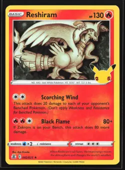 Reshiram 002/025 Celebrations Holo Rare Pokemon Card - Image 1