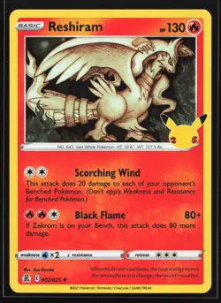 Reshiram 002/025 Celebrations Holo Rare Pokemon Card - Image 1