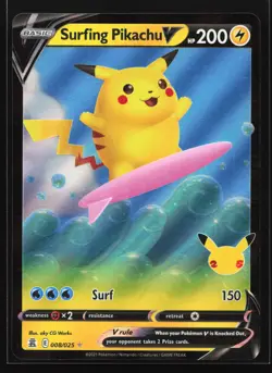 Surfing Pikachu V 008/025 Celebrations Ultra Rare Pokemon Card - Image 1