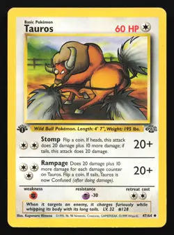 Tauros 47/64 Jungle 1st Edition Uncommon Pokemon Card - Image 1