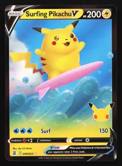Surfing Pikachu V 008/025 Celebrations Ultra Rare Pokemon Card - Image 1