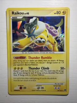 2007 Pokemon Secret Wonders: Raikou 16/132 Rare Card Cracked Ice Holo bleed- LP - Image 1