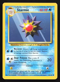 Pokemon Starmie 64/102 WotC Base Set Unlimited Common LP - Image 1