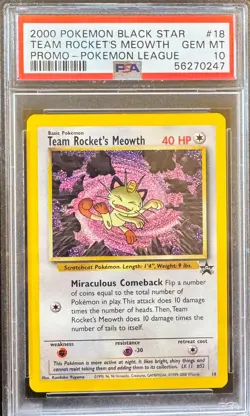 2000 POKEMON PROMO BLACK STAR POKEMON LEAGUE #18 TEAM ROCKET'S MEOWTH PSA 10 - Image 1