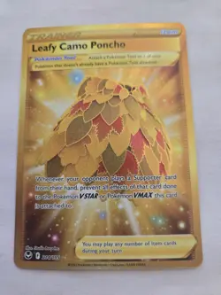 Leafy Camo Poncho Gold Secret Rare Silver Tempest 2022 214/195 Pokemon Card NM - Image 1