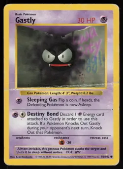 Gastly 050/102 Base Set (Shadowless) Pokemon TCG Card DMG - Image 1