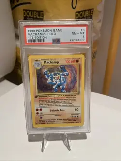 1999 POKEMON BASE SET 1ST EDITION #8 MACHAMP-HOLO PSA 8 - Image 1