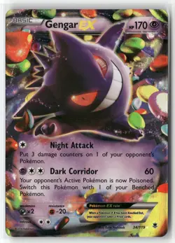 GENGAR EX 34/119 HOLO EX RARE PHANTOM FORCES POKEMON LIGHTLY PLAYED - Image 1