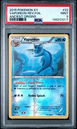 2015 Pokemon XY Vaporeon Reverse Holo Ancient Origins PSA 9 Mint - Image 1
