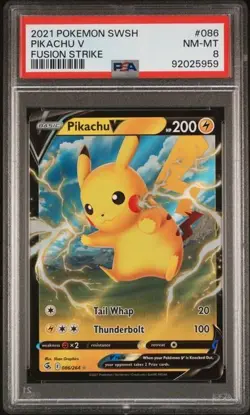 Pokemon TCG Pikachu V 086/264 Swsh08: Fusion Strike Holo PSA 8 - Image 1