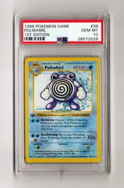 POLIWHIRL 1ST EDITION BASESET SHADOWLESS 38/102 GEM MINT 10 - Image 1