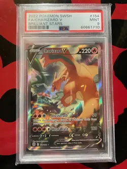2022 POKEMON SWSH BRILLIANT STARS #154 FULL Alt Art Charizard V PSA 9 Mint - Image 1