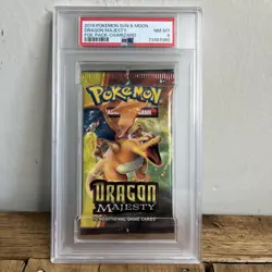 2018 DRAGON MAJESTY FOIL PACK POKEMON SUN & MOON CHARIZARD PACK ART PSA 8 - Image 1
