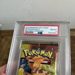 2018 DRAGON MAJESTY FOIL PACK POKEMON SUN & MOON CHARIZARD PACK ART PSA 8 - Image 2