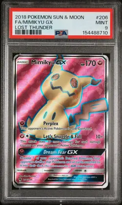 2018 POKEMON SUN & MOON LOST THUNDER #206 FULL ART/MIMIKYU GX PSA 9 - Image 1
