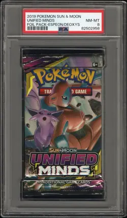 2019 Pokemon S&M Unified Minds Booster Pack Espeon & Deoxys Art PSA 8 - Image 1