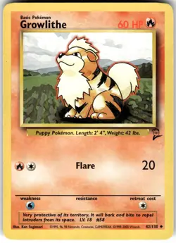 Growlithe 42/130 Base Set 2 Pokemon NM Fast Ship - Image 1
