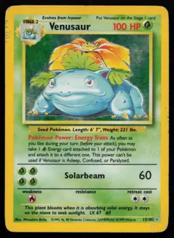 Venusaur 15/102 Holo Rare Base Set Unlimited Pokemon English HP/DMG - Image 1