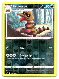 Krokorok Pokemon Reverse Holo Uncommon SWSH04: Vivid Voltage 108/185 - Image 1