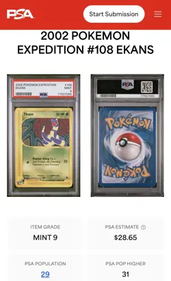 Pokemon 2002 Expedition Ekans #108/165 Psa 9 - Image 3