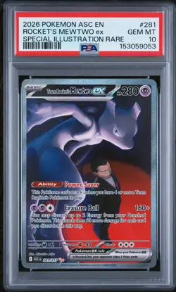 2026 POKEMON ASC EN-ASCENDED HEROES #281 TEAM ROCKET'S MEWTWO EX PSA 10 - Image 1