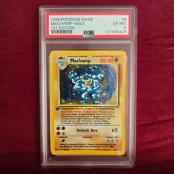 1999 Pokemon Base Set Machamp Holo 1st Edition #8 PSA 6 EX-MT Vintage TCG Card - Image 1