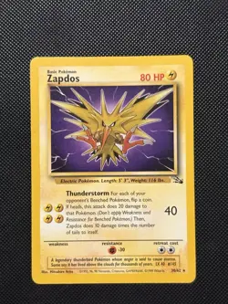 Pokemon WOTC Fossil Set - Zapdos - 30/62 - Unlimited Ed - Non Holo RARE - NM/VLP - Image 2