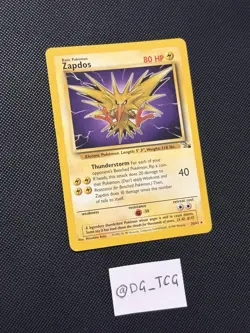 Pokemon WOTC Fossil Set - Zapdos - 30/62 - Unlimited Ed - Non Holo RARE - NM/VLP - Image 3