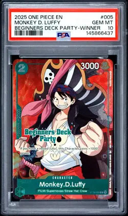 2025 ONE PIECE BEGINNERS DECK PARTY PACK WINNER #005 MONKEY D. LUFFY PSA 10 - Image 1