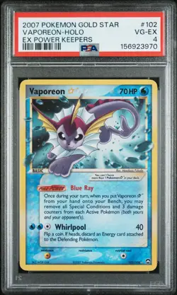 2007 POKEMON EX POWER KEEPERS GOLD STAR #102 VAPOREON-HOLO PSA 4 - Image 1