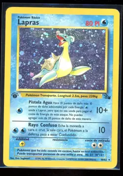 Pokemon Lapras 10/62 Fossil Holo Rare Card 1st Edition Spanish [MP] - Image 1