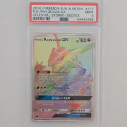 Pokemon 2018 Celestial Storm Rayquaza GX 177/168 PSA 9 Holo Full Art Secret - Image 1