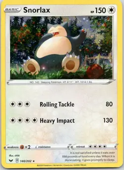Pokemon Snorlax 140/202 Sword & Shield Rare Cosmos Holo NM TCG - Image 1