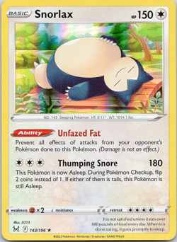 Pokemon Snorlax 143/196 Lost Origin Rare Holo Holo NM TCG Colorless - Image 1