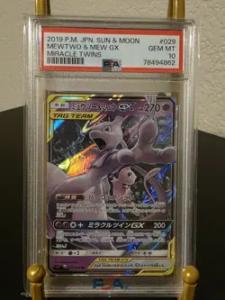 PSA 10 Gem MINT Pokemon Mewtwo & Mew GX #029 Miracle Twins Japanese - Image 1