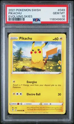 2021 POKEMON SWORD & SHIELD EVOLVING SKIES #049 PIKACHU PSA 10 - Image 1