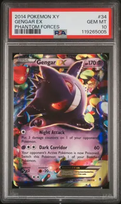 2014 POKEMON XY PHANTOM FORCES #34 GENGAR EX PSA 10 - Image 1