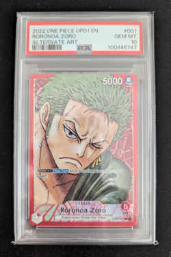 2022 ONE PIECE OP01-ROMANCE DAWN #001 ALTERNATE ART RORONOA ZORO PSA 10 - Image 1