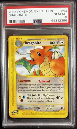 2002 Pokemon TCG Expedition Base Set Dragonite #43 PSA 10 Gem Mint - Image 1